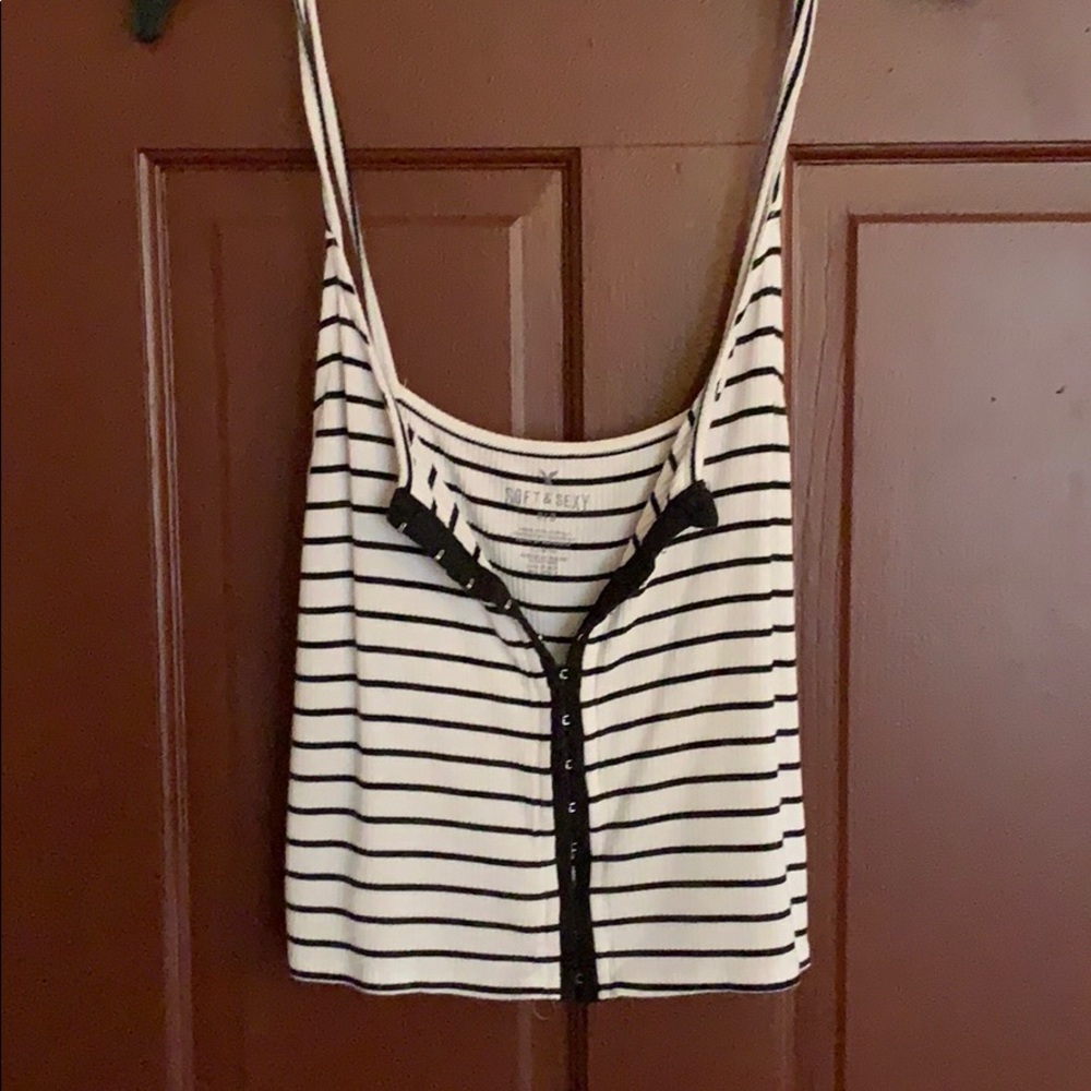 Black and white stripe button up crop top